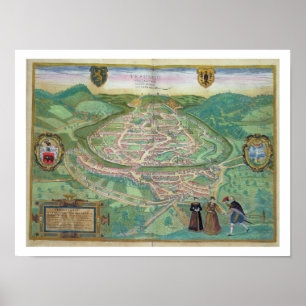 Poster Carte de Besançon, de "Civitates Orbis Terrarum" b