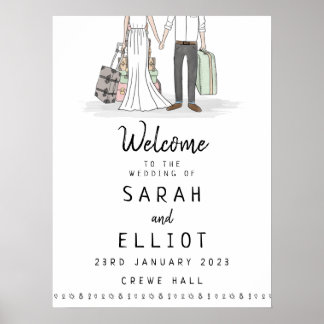 Poster Carte de bienvenue des valises de mariage de desti