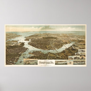Poster Carte de birdseye de la Norfolk - 1892 (Wellge)