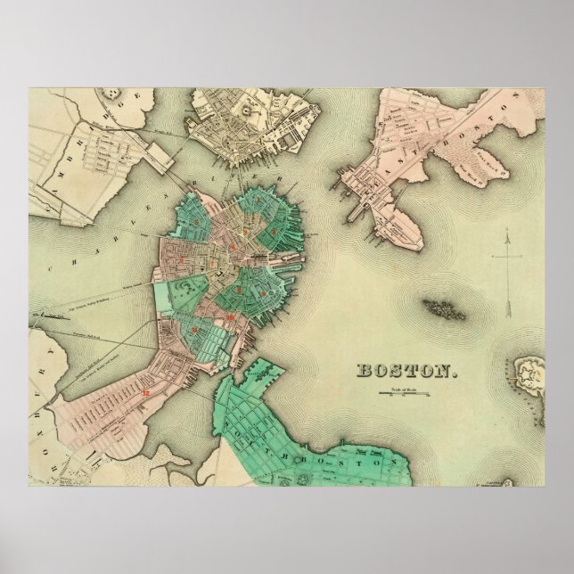 Poster Carte de Boston - 1838 (Devant)