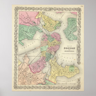 Poster Carte de Boston et de villes adjacentes