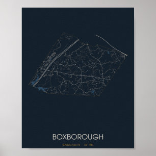 Poster Carte de Boxborough Massachusetts (la nuit)