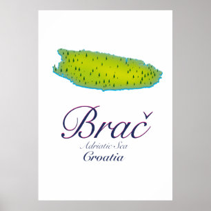 Poster Carte de Brač en mer Adriatique, Croatie