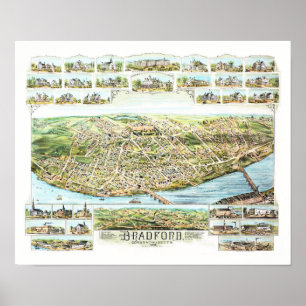Poster Carte de Bradford le Massachusetts en 1892