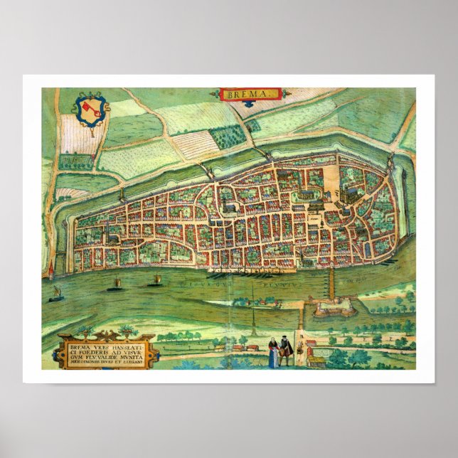Poster Carte de Brême, de Civitates Orbis Terrarum par (Devant)