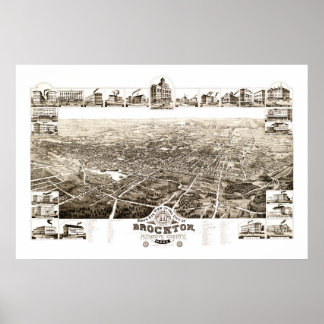 Poster Carte de Brockton, Massachusetts en 1882