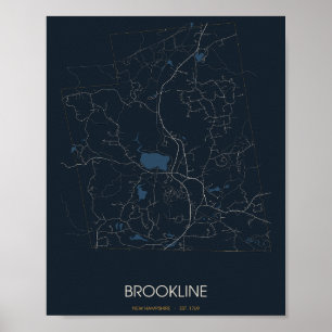 Poster Carte de Brookline, New Hampshire (la nuit)
