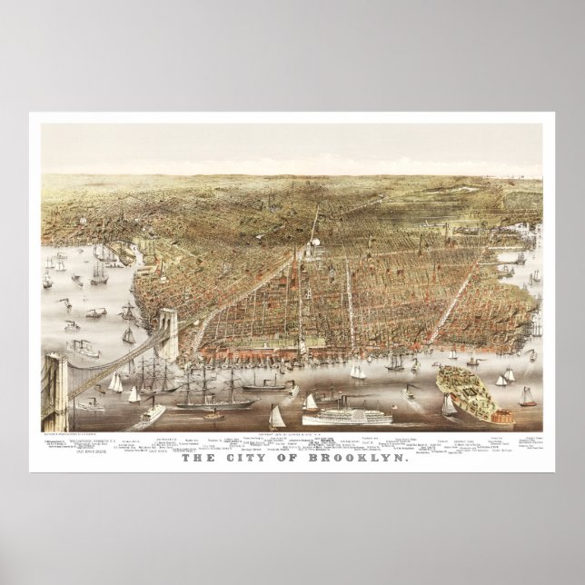 Poster Carte de Brooklyn, New York de 1879 (Devant)