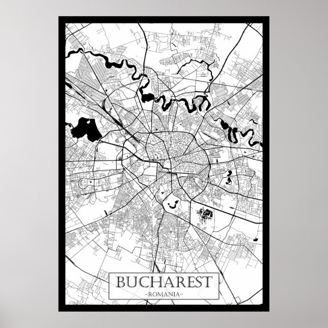 Poster Carte de Bucarest Roumanie (Devant)