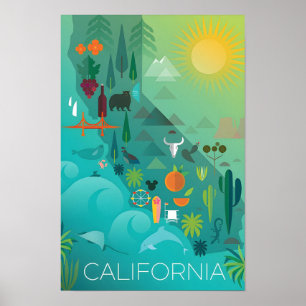 Poster Carte de Californie Imprimée