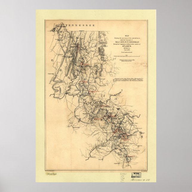 Poster Carte de campagne de la guerre civile Atlanta 1er  (Devant)