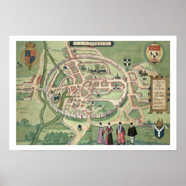 Poster Carte de Canterbury, de 'Civitates Orbis Terrarum' (Devant)
