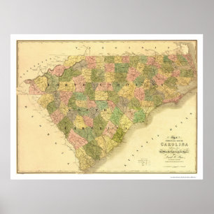 Poster Carte de Caroline du Nord et du Sud 1839
