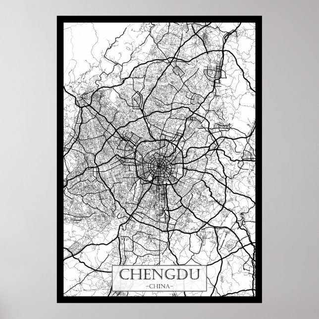 Poster Carte de Chengdu Chine (Devant)
