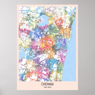 Poster Carte de Chennai Tamil Nadu