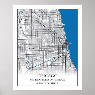 Poster Carte de Chicago Illinois USA City Travel City Map