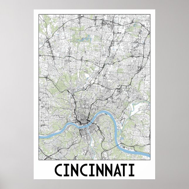 Poster Carte de Cincinnati (Devant)