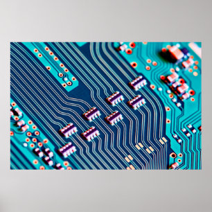 Poster Carte de circuit électronique fermer. arrière - pl