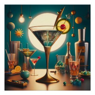 Poster Carte de circuit futuriste atomique Martini