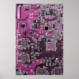 Poster Carte de circuit Geek d'ordinateur violet