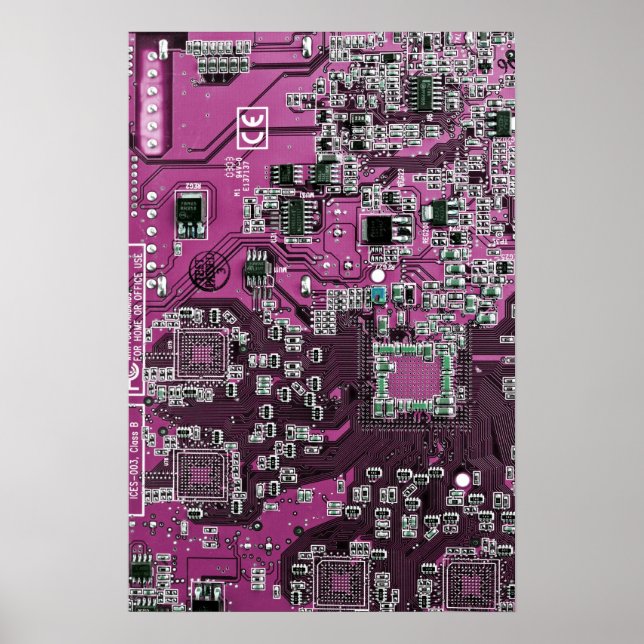 Poster Carte de circuit Geek d'ordinateur violet (Devant)