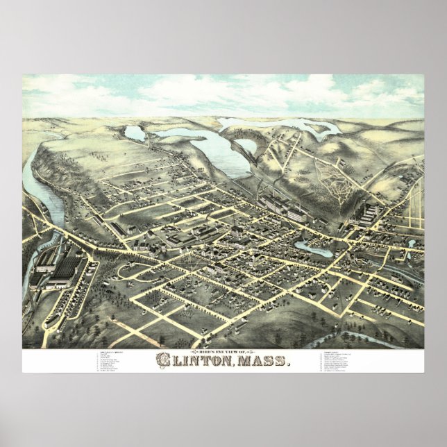 Poster Carte de Clinton, Massachusetts de 1876 (Devant)