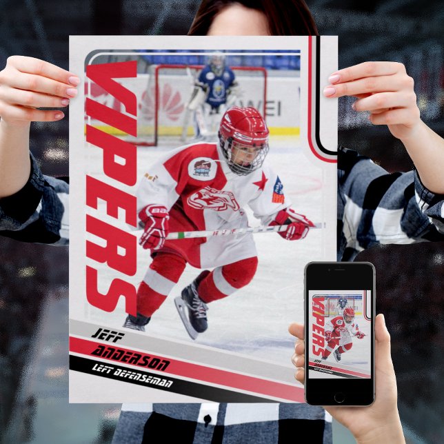 Poster Carte de commerce de hockey sur glace (Unleash the ultimate power of customization with our red and black ice hockey Poster)