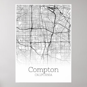 Poster Carte de Compton - Californie - Carte de la ville 