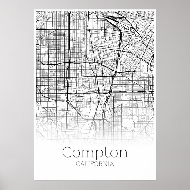 Poster Carte de Compton - Californie - Carte de la ville  (Devant)