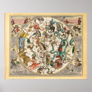 Poster Carte de constellation de l'étoile Zodiaque vintag