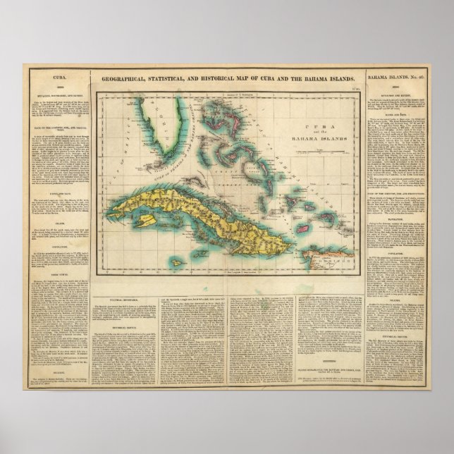 Poster Carte De Cuba Et Des Îles Bahama (Devant)