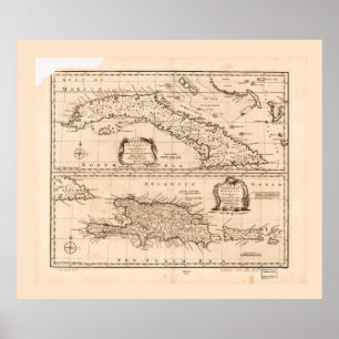 Poster Carte de Cuba et Porto Rico (1747)
