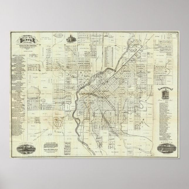 Poster Carte de Denver Colorado par Thayer (Devant)