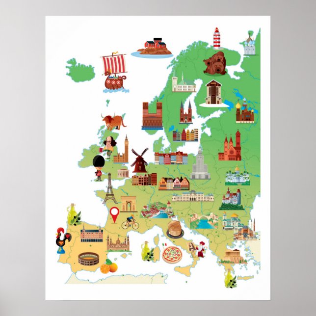 Poster Carte de dessin animé Europe (Devant)