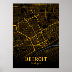 Poster Carte de Detroit - Michigan Gold City