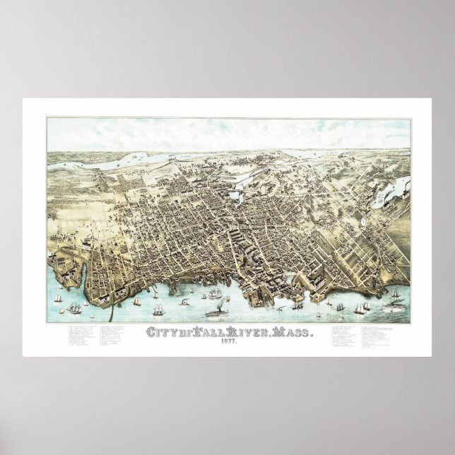 Poster Carte de Fall River, Massachusetts en 1877 (Devant)