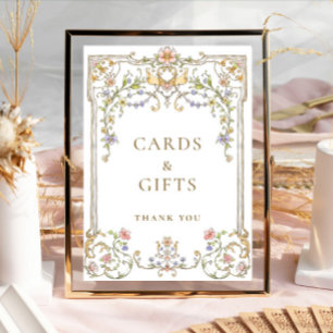 Poster Carte de fleurs d'élégance victorienne ornée et pa