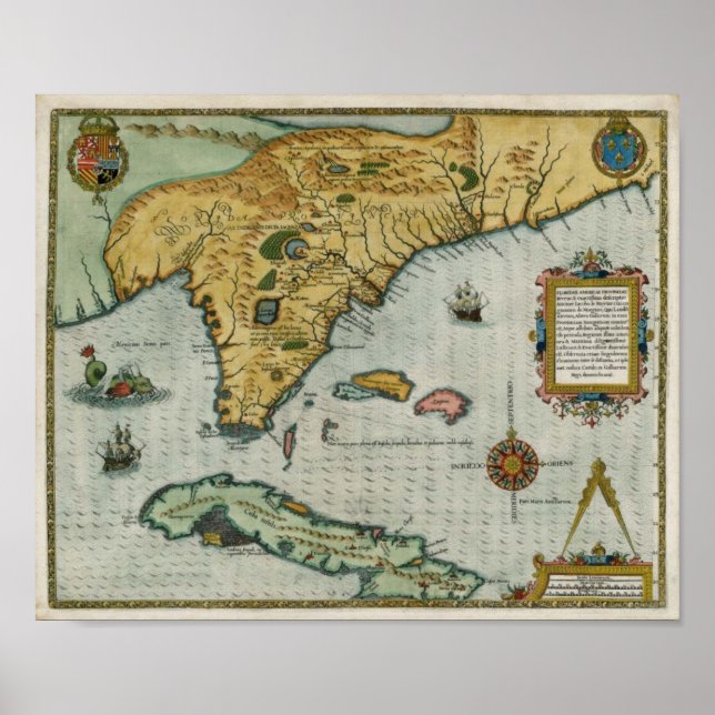 Poster Carte de Floride 1591 (Devant)