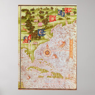 Poster Carte de Floride et Antilles