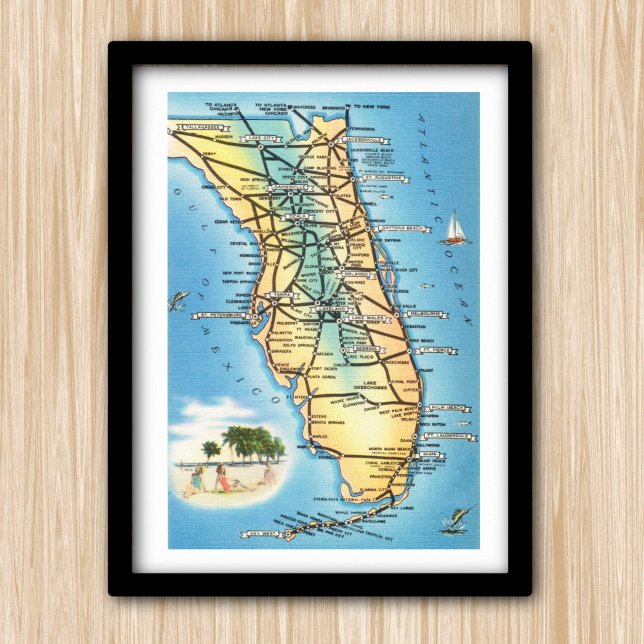 Poster Carte de Floride Vintage amusante (Créateur téléchargé)