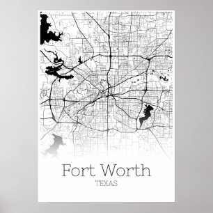 Poster Carte de Fort Worth - Texas - Carte de la ville