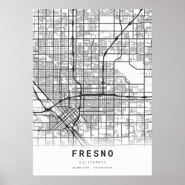 Poster Carte de Fresno City (Devant)