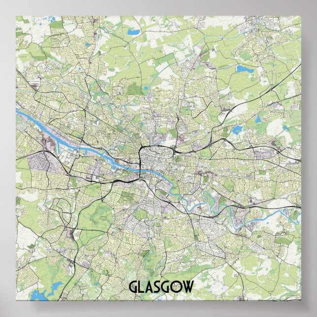 Poster Carte de Glasgow (Devant)