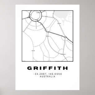Poster Carte de Griffith minimaliste avec coordonnées   N