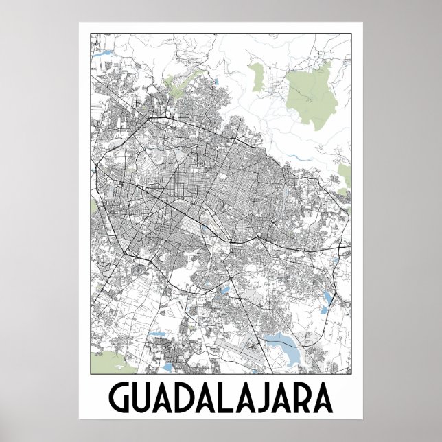 Poster Carte de Guadalajara, Mexique (Devant)