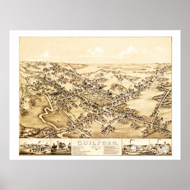 Poster Carte de Guilford, Connecticut de 1881 (Devant)