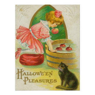 Poster Carte de Halloween vintage 'Bobbing for Apples', 1