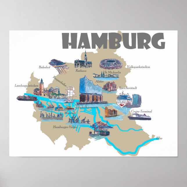 Poster Carte de Hambourg (Devant)