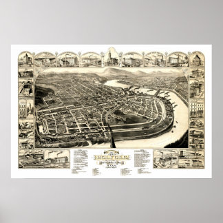 Poster Carte de Holyoke, Massachusetts en 1881