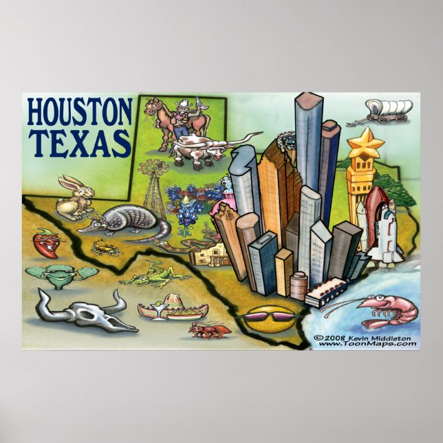 Poster Carte de Houston TEXAS (Devant)